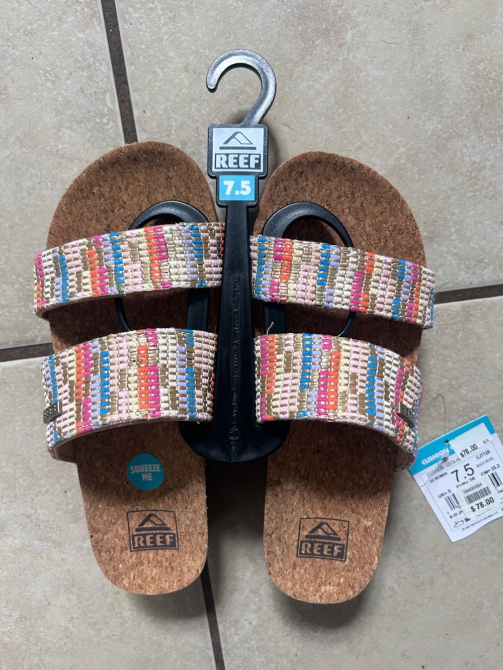 Reef hi vista cusion Cork Slide Sandals with Multicolor beach Woven Straps